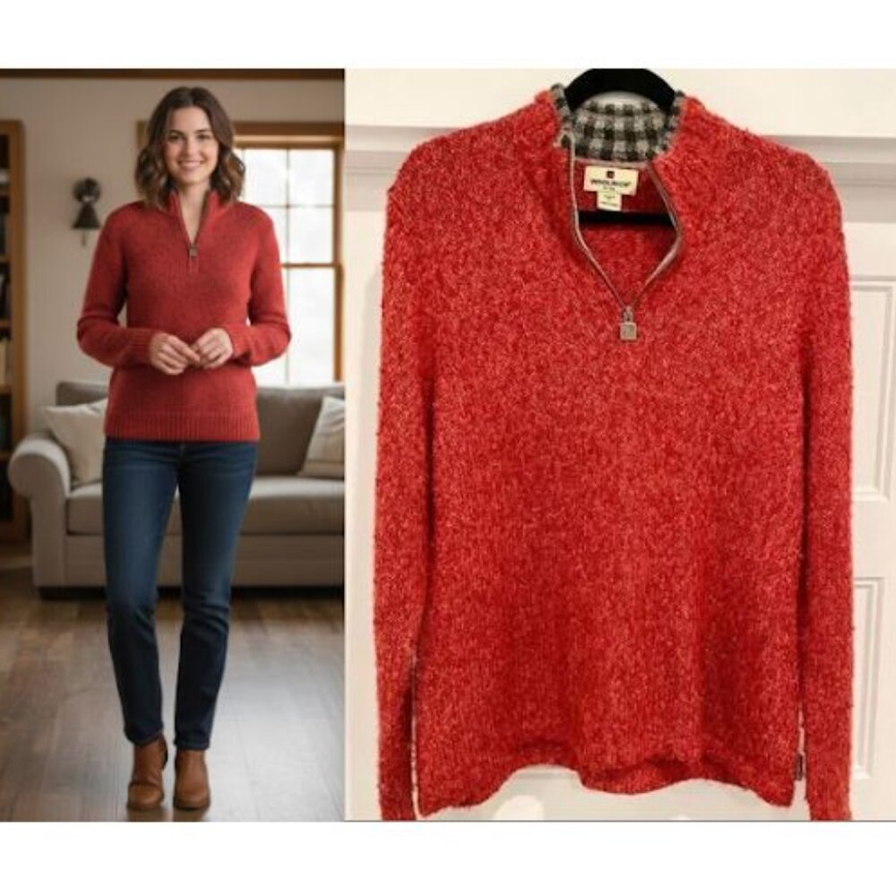 Woolrich Women's Ruby Red 1/4 Zip Long Sleeve Pullover Knit Sweater, Size XL - Picture 3 of 8